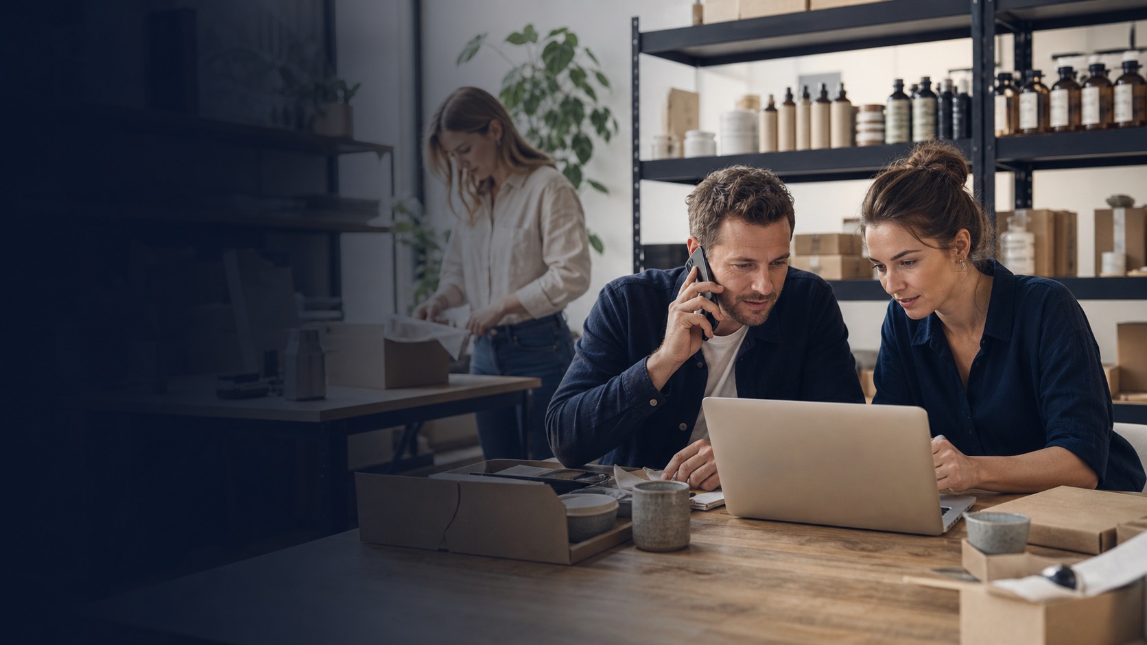 Webshopteam følger købshjælp og kundeservice mellem produkter og pakkeborde